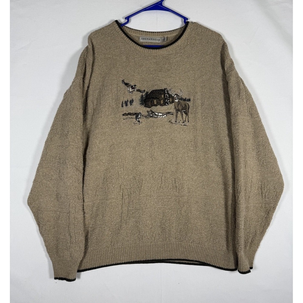 VTG Deer Fish Duck Outdoor Scenic Textured Sweatshirt XL Cotton USA Made Nature